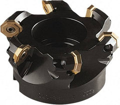 Seco - 75mm Cut Diam, 22mm Arbor Hole, 5mm Max Depth of Cut, 43° Indexable Chamfer & Angle Face Mill - 4 Inserts, OF.. 0704 Insert, Right Hand Cut, 4 Flutes, Through Coolant, Series OctoMill - Strong Tooling