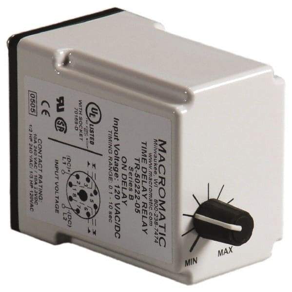 Macromatic - 8 Pin, Multiple Range DPDT Time Delay Relay - 10 Contact Amp, 120 VAC/VDC, Knob - Strong Tooling