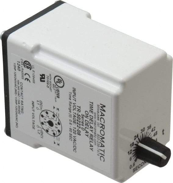 Macromatic - 8 Pin, Multiple Range DPDT Time Delay Relay - 10 Contact Amp, 120 VAC/VDC, Knob - Strong Tooling