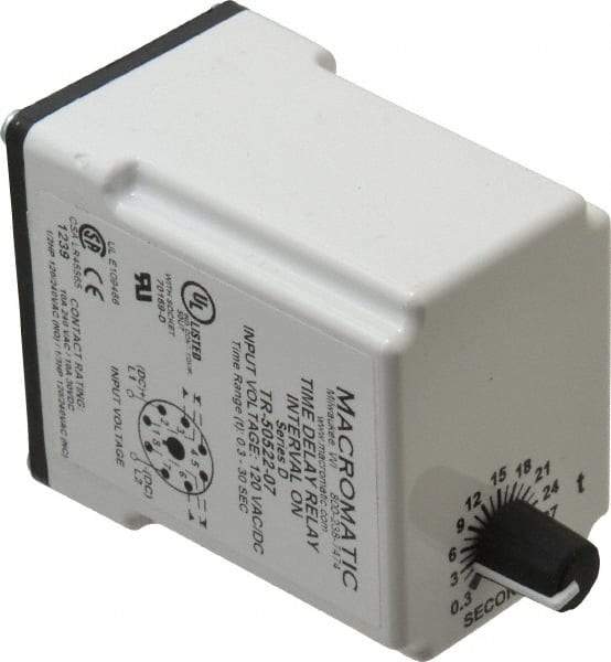 Macromatic - 8 Pin, Multiple Range DPDT Time Delay Relay - 10 Contact Amp, 120 VAC/VDC, Knob - Strong Tooling