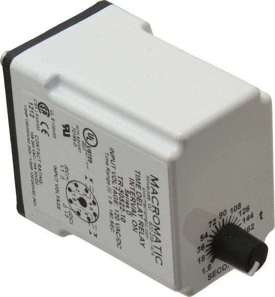 Macromatic - 8 Pin, Multiple Range DPDT Time Delay Relay - 10 Contact Amp, 120 VAC/VDC, Knob - Strong Tooling