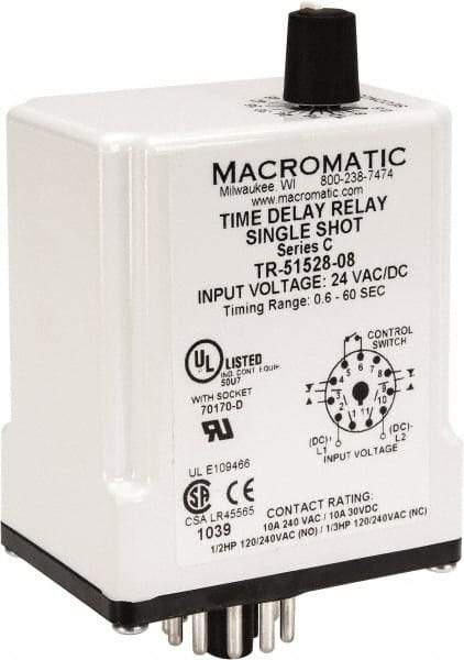 Macromatic - 11 Pin, Multiple Range DPDT Time Delay Relay - 10 Contact Amp, 24 VAC/VDC, Knob - Strong Tooling