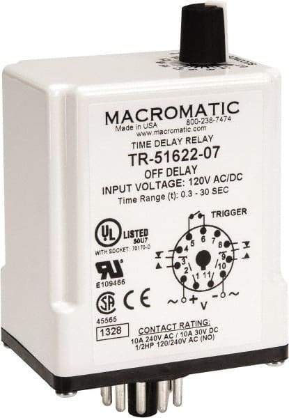 Macromatic - 11 Pin, Multiple Range DPDT Time Delay Relay - 10 Contact Amp, 120 VAC/VDC, Knob - Strong Tooling