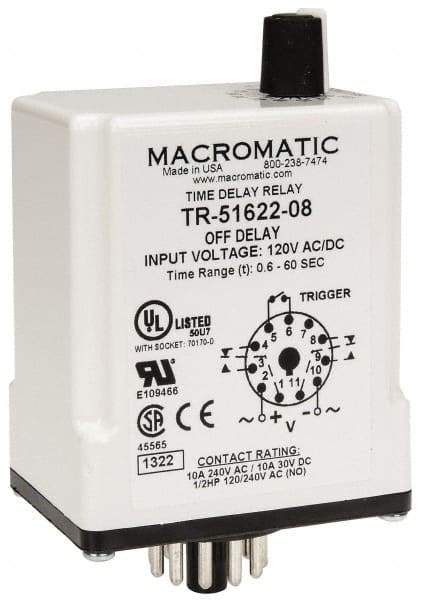 Macromatic - 11 Pin, Multiple Range DPDT Time Delay Relay - 10 Contact Amp, 120 VAC/VDC, Knob - Strong Tooling