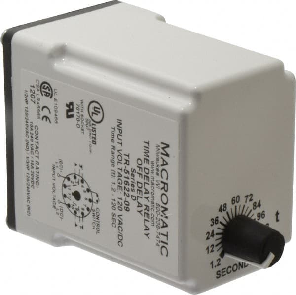 Macromatic - 11 Pin, Multiple Range DPDT Time Delay Relay - 10 Contact Amp, 120 VAC/VDC, Knob - Strong Tooling