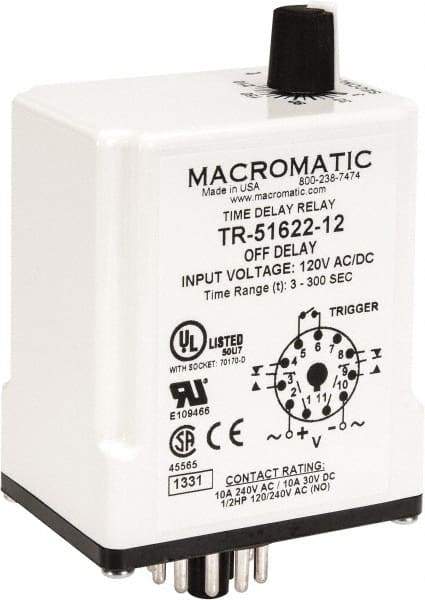 Macromatic - 11 Pin, Multiple Range DPDT Time Delay Relay - 10 Contact Amp, 120 VAC/VDC, Knob - Strong Tooling