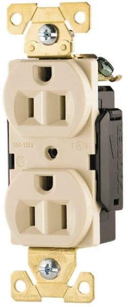 Cooper Wiring Devices - 125 VAC, 15 Amp, 5-15R NEMA Configuration, Ivory, Industrial Grade, Self Grounding Duplex Receptacle - 1 Phase, 2 Poles, 3 Wire, Flush Mount, Antimicrobial, Chemical and Impact Resistant - Strong Tooling