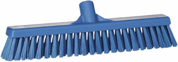 Vikan - 16" Fine Particle Synthetic Push Broom - 2" Bristle Length, Plastic Block, European Threaded Handle Connection - Strong Tooling