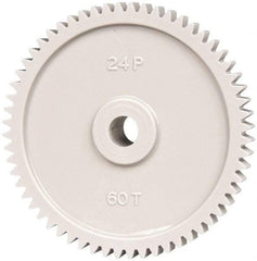 Made in USA - 24 Pitch, 2-1/2" Pitch Diam, 2.583" OD, 60 Tooth Spur Gear - 1/4" Face Width, 5/16" Bore Diam, 43/64" Hub Diam, 20° Pressure Angle, Acetal - Strong Tooling