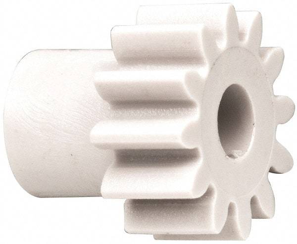 Made in USA - 48 Pitch, 1/2" Pitch Diam, 0.583" OD, 12 Tooth Spur Gear - 1/4" Face Width, 3/16" Bore Diam, 3/8" Hub Diam, 20° Pressure Angle, Acetal - Strong Tooling