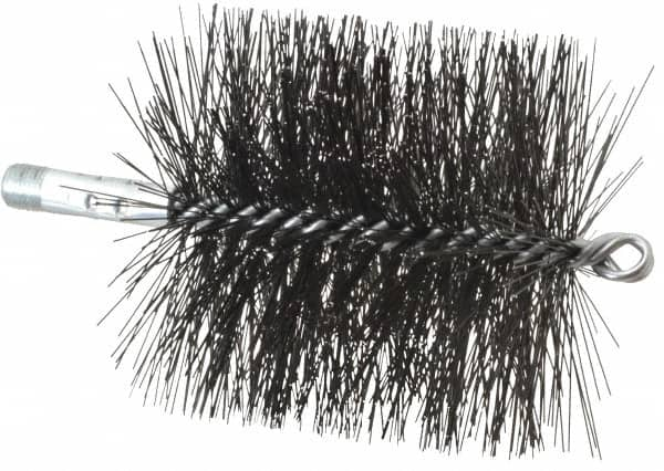 Schaefer Brush - 4-1/2" Brush Length, 4-1/2" Diam, Double Stem, Double Spiral Tube Brush - 7-1/2" Long, Tempered Steel Wire, 1/4" NPT Male Connection - Strong Tooling