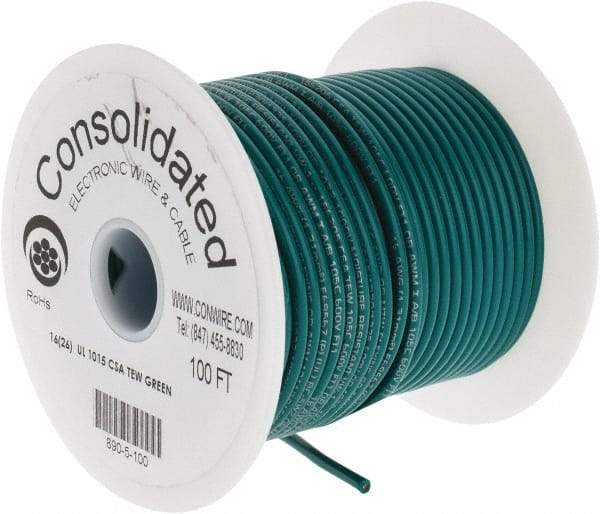 Made in USA - 16 AWG, 26 Strand, 100' OAL, Tinned Copper Hook Up Wire - Green PVC Jacket, 0.117" Diam - Strong Tooling