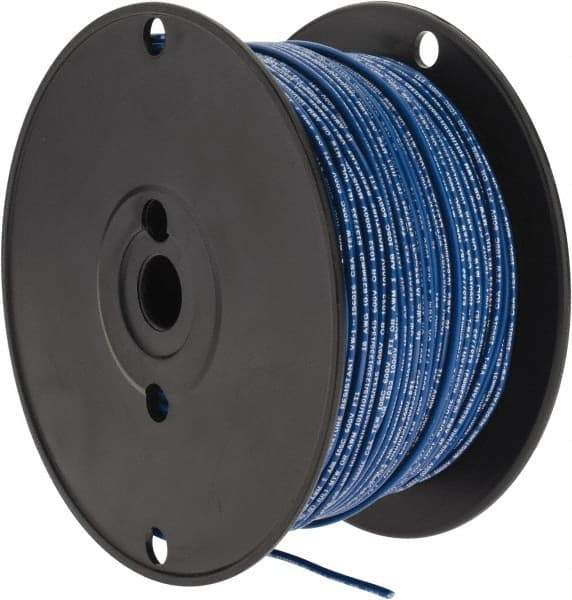 Made in USA - 18 AWG, 16 Strand, 500' OAL, Tinned Copper Hook Up Wire - Blue PVC Jacket, 0.106" Diam - Strong Tooling