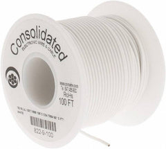 Made in USA - 18 AWG, 16 Strand, 100' OAL, Tinned Copper Hook Up Wire - White PVC Jacket, 0.08" Diam - Strong Tooling