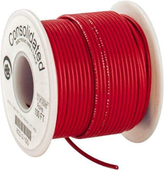 Made in USA - 18 AWG, 16 Strand, 100' OAL, Tinned Copper Hook Up Wire - Red PVC Jacket, 0.08" Diam - Strong Tooling