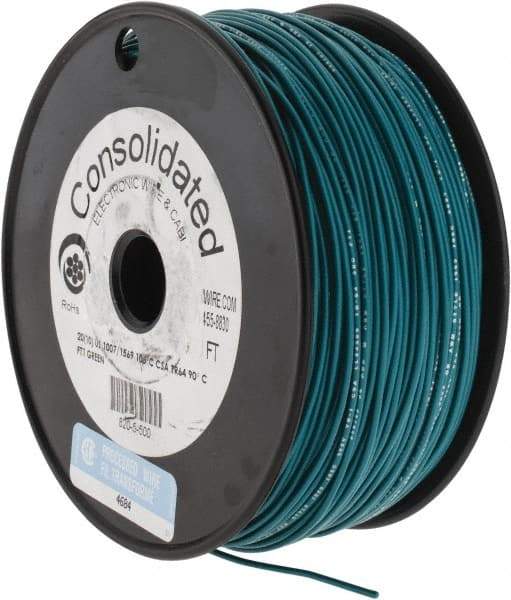 Made in USA - 20 AWG, 10 Strand, 500' OAL, Tinned Copper Hook Up Wire - Green PVC Jacket, 0.07" Diam - Strong Tooling