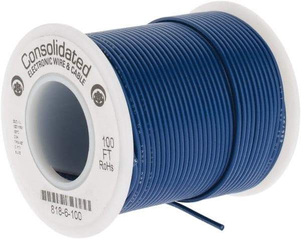 Made in USA - 22 AWG, 7 Strand, 100' OAL, Tinned Copper Hook Up Wire - Blue PVC Jacket, 0.062" Diam - Strong Tooling