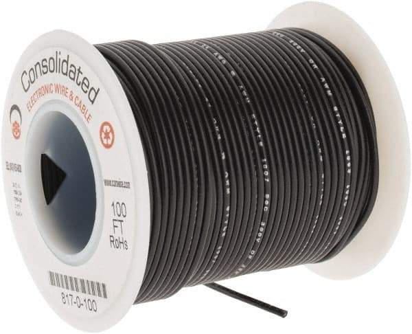 Made in USA - 24 AWG, 7 Strand, 100' OAL, Tinned Copper Hook Up Wire - Black PVC Jacket, 0.056" Diam - Strong Tooling