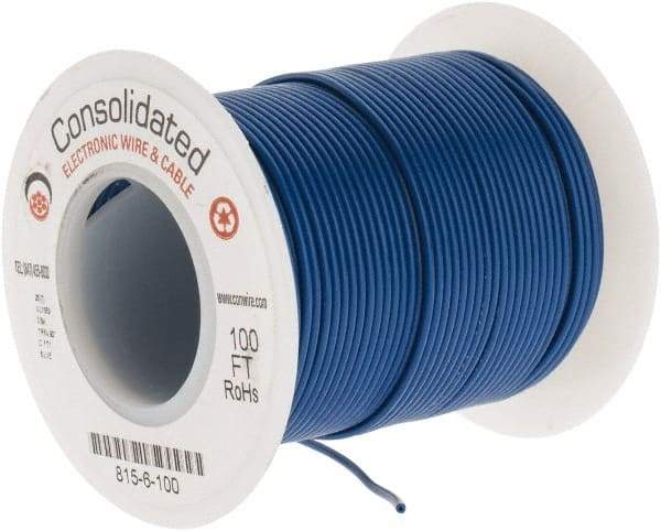 Made in USA - 26 AWG, 7 Strand, 100' OAL, Tinned Copper Hook Up Wire - Blue PVC Jacket, 0.051" Diam - Strong Tooling