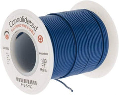 Made in USA - 26 AWG, 7 Strand, 100' OAL, Tinned Copper Hook Up Wire - Blue PVC Jacket, 0.051" Diam - Strong Tooling