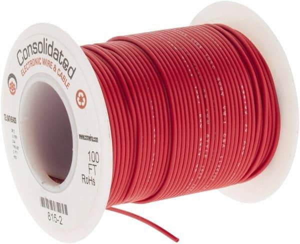 Made in USA - 26 AWG, 7 Strand, 100' OAL, Tinned Copper Hook Up Wire - Red PVC Jacket, 0.051" Diam - Strong Tooling