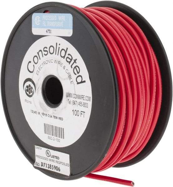 Made in USA - 12 AWG, 65 Strand, 100' OAL, Tinned Copper Hook Up Wire - Red PVC Jacket, 0.155" Diam - Strong Tooling