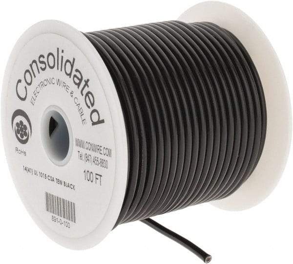 Made in USA - 14 AWG, 41 Strand, 100' OAL, Tinned Copper Hook Up Wire - Black PVC Jacket, 0.136" Diam - Strong Tooling