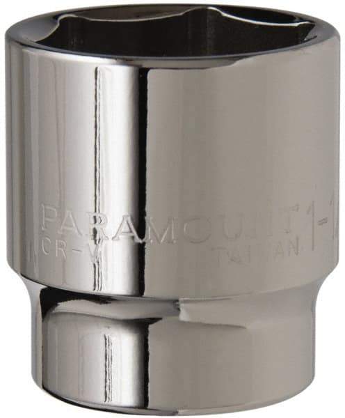 Paramount - 1-1/4", 1/2" Drive, Standard Hand Socket - 6 Points, 1-1/2" OAL, Steel, Chrome Finish - Strong Tooling