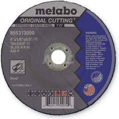 Cut-Off Wheel: Type 27, 6″ Dia, 1/8″ Thick, 5/8-11″ Hole, Aluminum Oxide 30 Grit, 10200 Max RPM