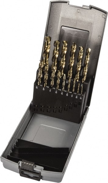 Precision Twist Drill - 1/16 to 1/2", 135° Point, Gold Finish, Cobalt Jobber Length Drill Bit Set - Strong Tooling