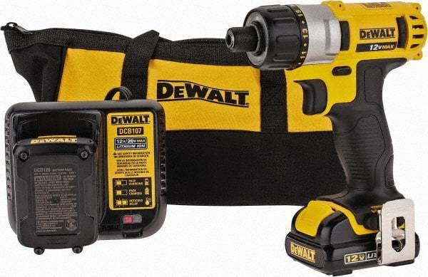 DeWALT - 12 Volt 1/4" Chuck Pistol Grip Handle Cordless Drill - 0-1050 RPM, Keyless Chuck, Reversible, 2 Lithium-Ion Batteries Included - Strong Tooling