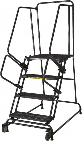 Ballymore - 40" 4 Step Ladder - Rolling Safety Ladder, 450 Lb Capacity, 40" Platform Height, 30" Base Width x 46" Base Depth, Expanded Metal Tread - Strong Tooling