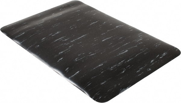 Anti-Fatigue Mat: 11' Length, 2' Wide, 1/2″ Thick, Vinyl Smooth, Black & White, Dry