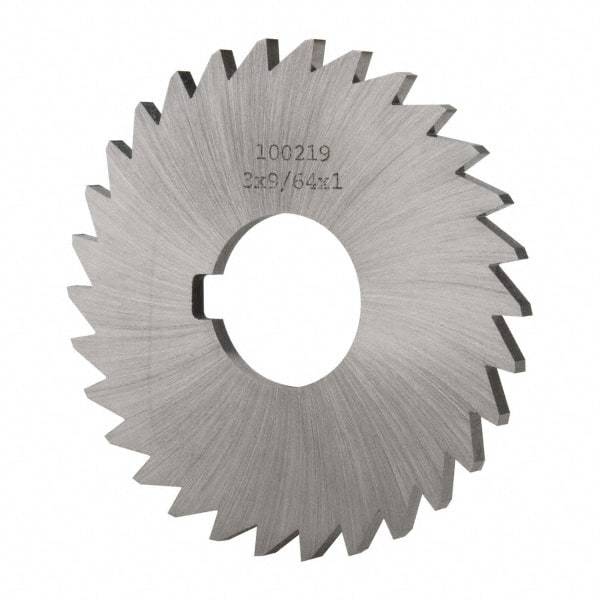 Made in USA - 3" Diam x 9/64" Blade Thickness x 1" Arbor Hole Diam, 30 Tooth Slitting and Slotting Saw - Arbor Connection, Right Hand, Uncoated, High Speed Steel, Concave Ground, Contains Keyway - Strong Tooling