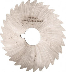 Made in USA - 4-1/2" Diam x 1/16" Blade Thickness x 1" Arbor Hole Diam, 40 Tooth Slitting and Slotting Saw - Arbor Connection, Right Hand, Uncoated, High Speed Steel, Concave Ground, Contains Keyway - Strong Tooling