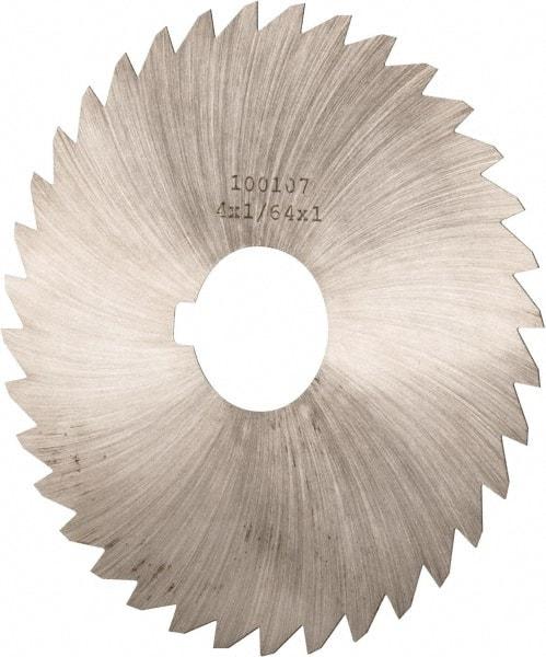 Made in USA - 4" Diam x 1/64" Blade Thickness x 1" Arbor Hole Diam, 36 Tooth Slitting and Slotting Saw - Arbor Connection, Right Hand, Uncoated, High Speed Steel, Concave Ground, Contains Keyway - Strong Tooling