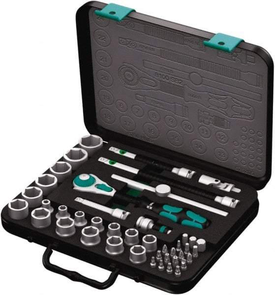 Wera - 43 Piece 3/8" Drive Socket & Bit Set - Comes in Molded Steel Case with High Density Foam Insert - Strong Tooling