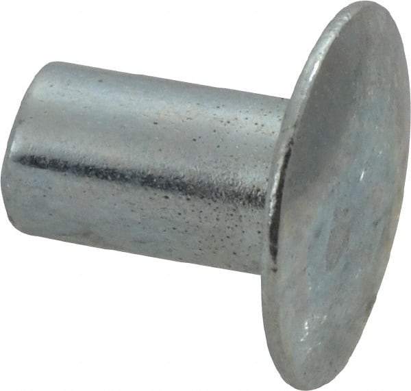 RivetKing - 0.1 to 0.17" Hole Diam, Round Head, Zinc Plated Steel, Semi Tubular Rivet - 5/16 Head Diam, 1/4" Length Under Head, 9/64 Body Diam - Strong Tooling