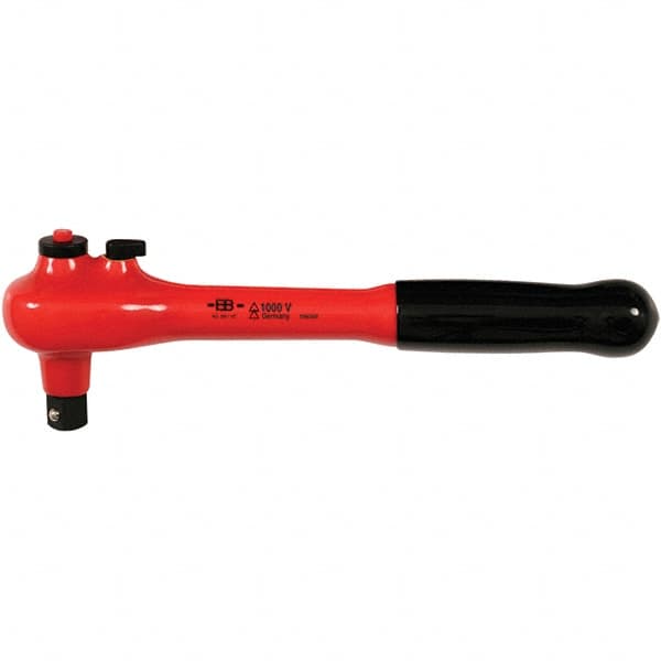 Wiha - 1/2" Drive Pear Head Ratchet - Insulated Finish, 10" OAL, 48 Gear Teeth, 1,000 Volt Insulated Handle, Reversible Head - Strong Tooling