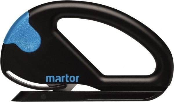 Martor USA - Fixed Safety Cutter - 1-11/16" Carbon Steel Blade, Black & Blue Polycarbonate Handle, 1 Blade Included - Strong Tooling