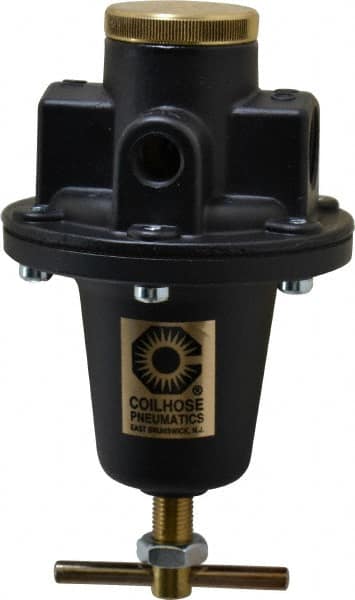 Coilhose Pneumatics - 1/2 NPT Port, 80 CFM, Cast Aluminum Heavy-Duty T-Handle Regulator - 0 to 125 psi Range, 250 Max psi Supply Pressure, 1/4" Gauge Port Thread, 4" Wide x 7" High - Strong Tooling