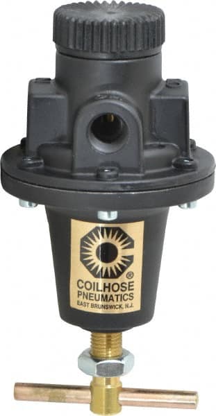 Coilhose Pneumatics - 3/8 NPT Port, 40 CFM, Cast Aluminum Heavy-Duty T-Handle Regulator - 0 to 125 psi Range, 250 Max psi Supply Pressure, 1/4" Gauge Port Thread, 3" Wide x 5-1/2" High - Strong Tooling