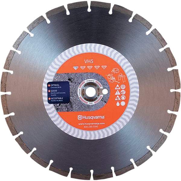 Husqvarna - 14" Diam, 25/32 & 1" Arbor Hole Diam, Continuous Edge Tooth Wet & Dry Cut Saw Blade - Diamond-Tipped, General Purpose Action, Standard Round Arbor - Strong Tooling