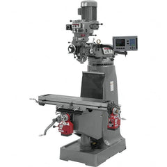 Jet - 9" Table Width x 42" Table Length, Step Pulley Control, 1 Phase Knee Milling Machine - R8 Spindle Taper, 2 hp - Strong Tooling