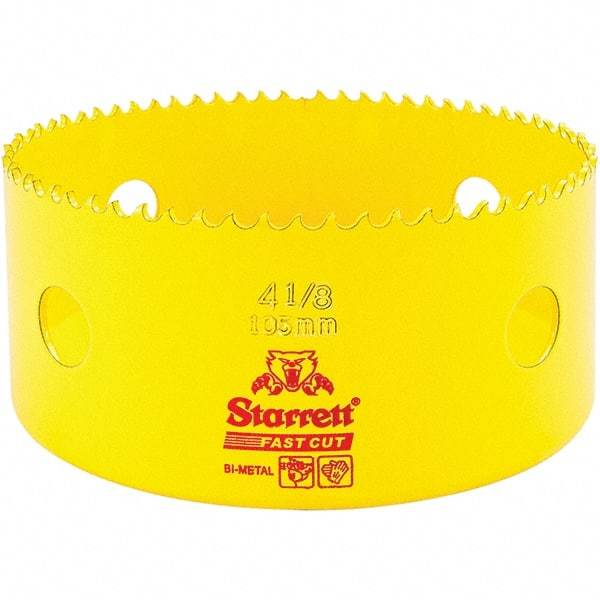 Starrett - 4-1/8" Diam, 1-5/8" Cutting Depth, Hole Saw - High Speed Steel Saw, Toothed Edge - Strong Tooling