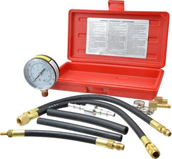 Value Collection - 12" Hose Length, 0 to 100 psi, Mechanical Automotive Fuel Injection Tester - 1 Lb Graduation, Steel - Strong Tooling