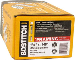 Stanley Bostitch - 10 Gauge 0.148" Shank Diam 1-1/2" Long Metal Connecting Nails for Power Nailers - Steel, Bright Finish, Smooth Shank, Angled Stick Paper Tape Collation, Round Head, Diamond Point - Strong Tooling