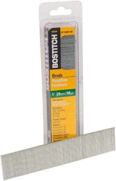 Stanley Bostitch - 18 Gauge 0.05" Shank Diam 1" Long Brad Nails for Power Nailers - Steel, Bright Finish, Ring Shank, Straight Stick Adhesive Collation, Brad Head, Chisel Point - Strong Tooling