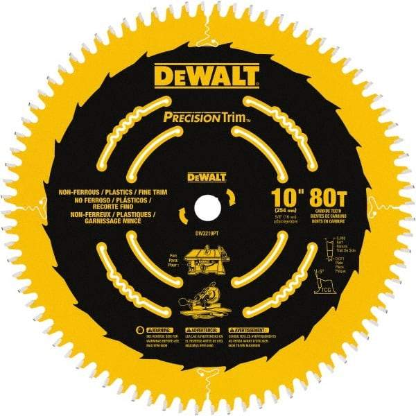 DeWALT - 10" Diam, 5/8" Arbor Hole Diam, 80 Tooth Wet & Dry Cut Saw Blade - Carbide-Tipped, Crosscut Action, Standard Round Arbor - Strong Tooling