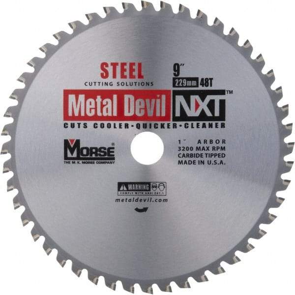 M.K. MORSE - 9" Diam, 1" Arbor Hole Diam, 48 Tooth Wet & Dry Cut Saw Blade - Steel, Standard Round Arbor - Strong Tooling